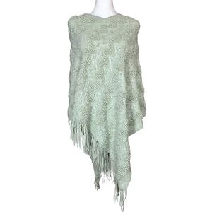 Y2K Style Pastel Green Poncho Sweater. One Size. Sequins Girlhoodcore Boho Fairy